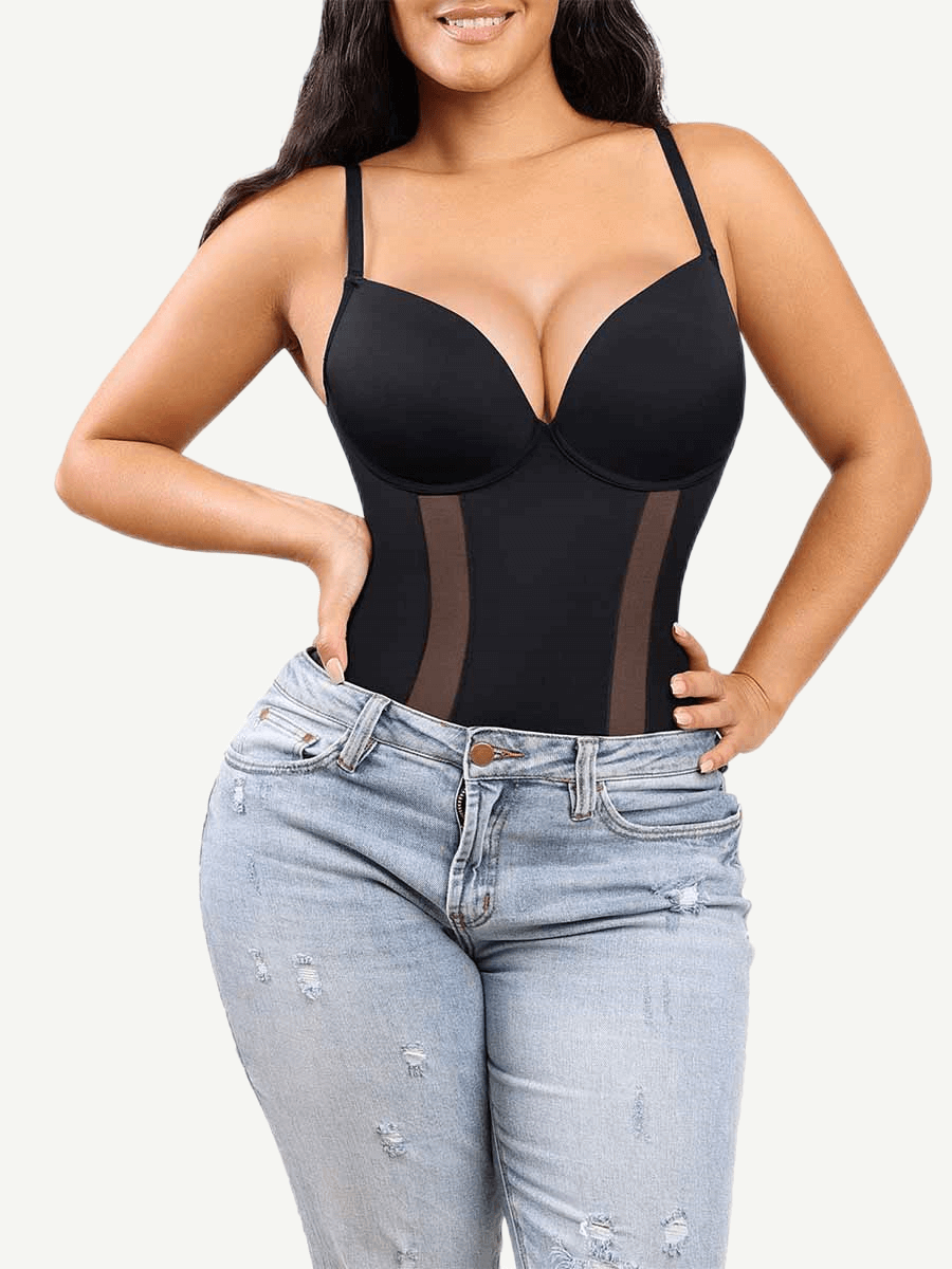 Agnese – Built-in compression – Mesh U-back body-Apparel & Accessories > Clothing > Underwear & Shapewear > Shapewear > U-Back Bodysuits-Cíelo Fióra Atelier