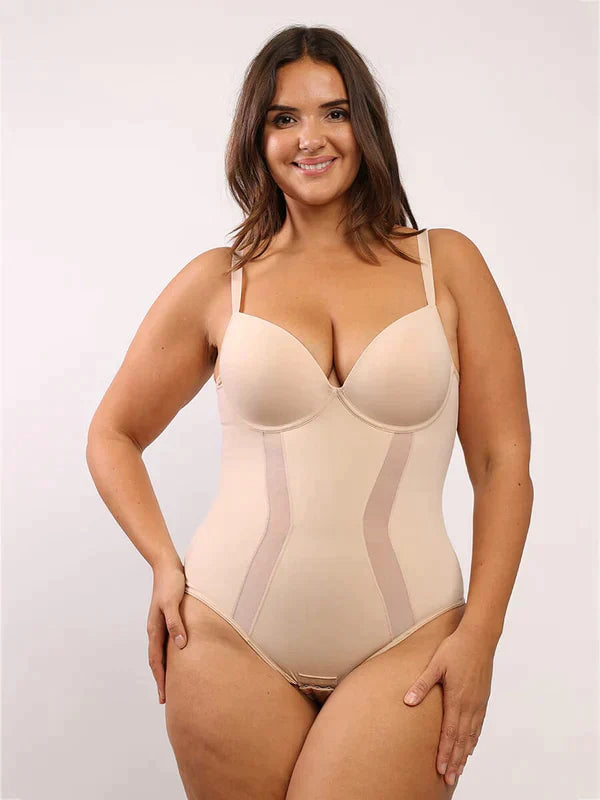 Agnese – Built-in compression – Mesh U-back body-Apparel & Accessories > Clothing > Underwear & Shapewear > Shapewear > U-Back Bodysuits-Cíelo Fióra Atelier