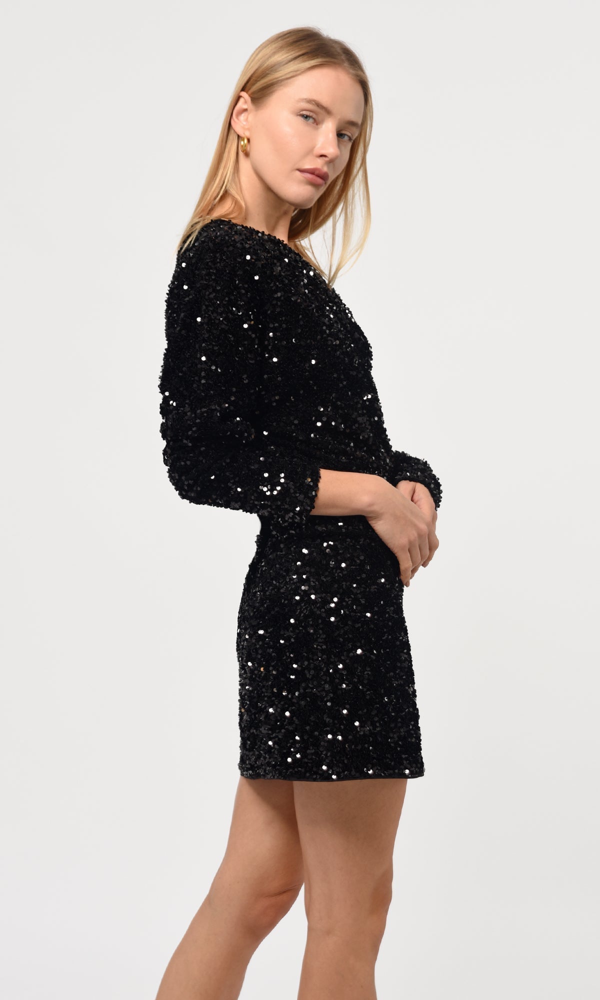 Aria – Side slit elegance – Off-shoulder sequin mini dress-Apparel & Accessories > Clothing > Dresses > Mini Dresses-Cíelo Fióra Atelier