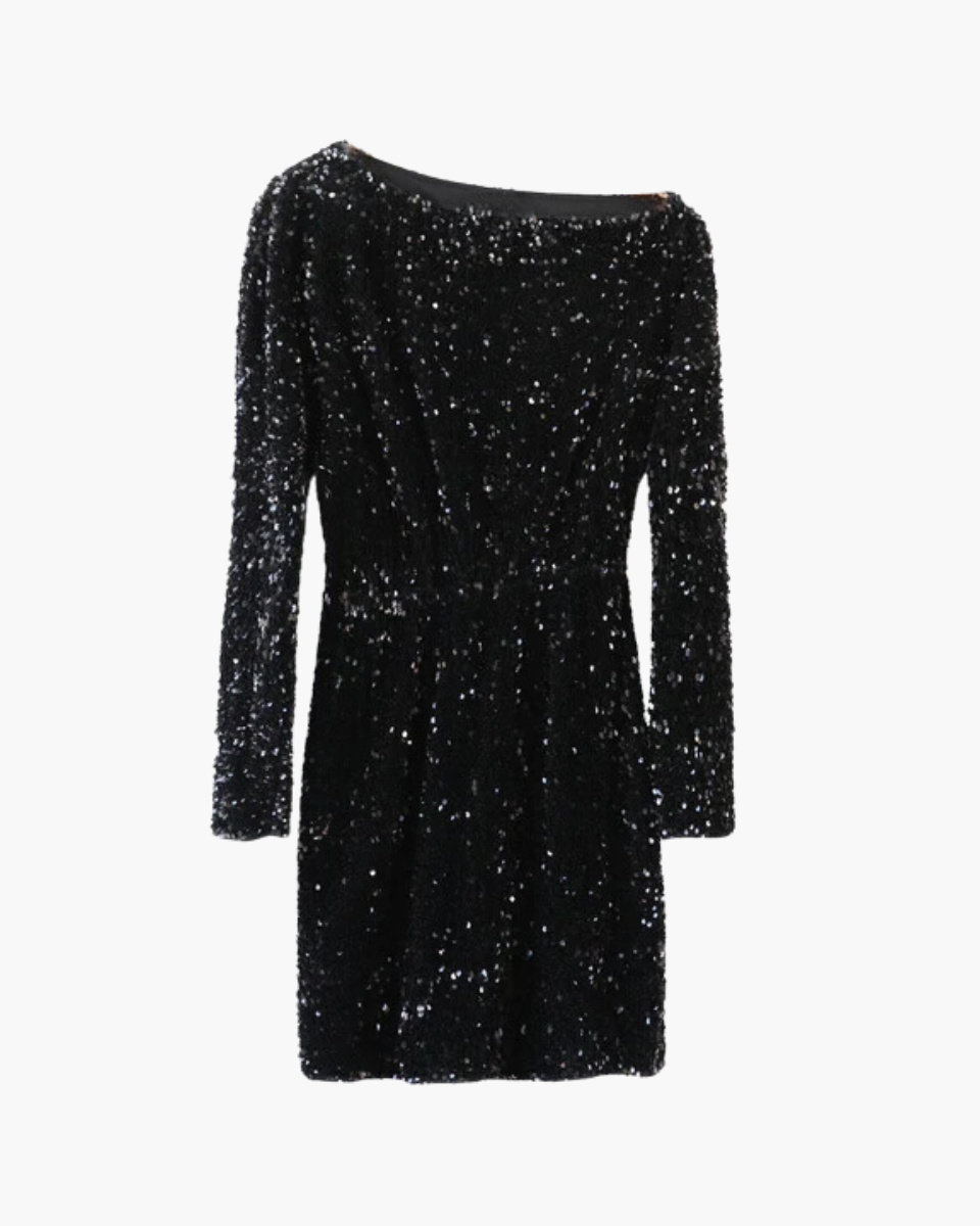 Aria – Side slit elegance – Off-shoulder sequin mini dress-Apparel & Accessories > Clothing > Dresses > Mini Dresses-Cíelo Fióra Atelier