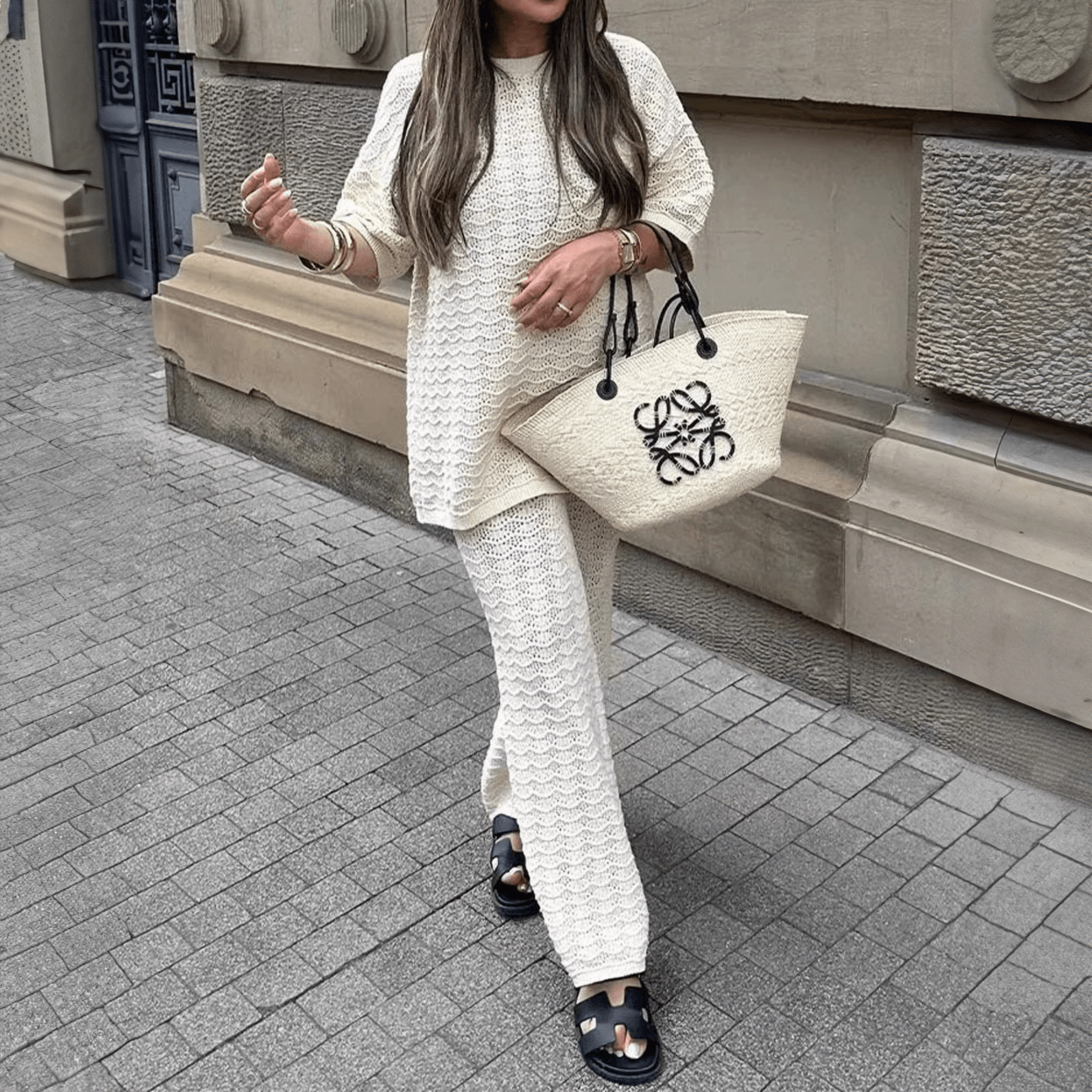 Arvella – Lacy stitch pattern – Knit pants-Apparel & Accessories > Clothing > Pants > Knit Pants-Cíelo Fióra Atelier