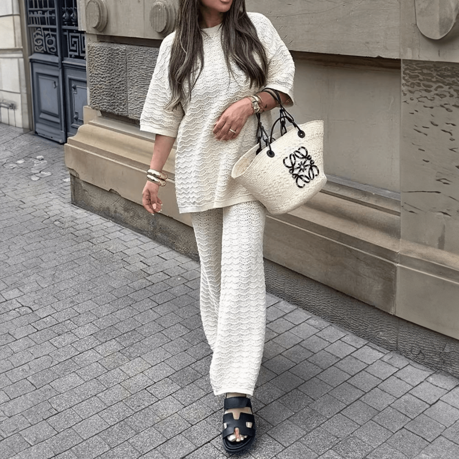 Arvella – Lacy stitch pattern – Knit pants-Apparel & Accessories > Clothing > Pants > Knit Pants-Cíelo Fióra Atelier