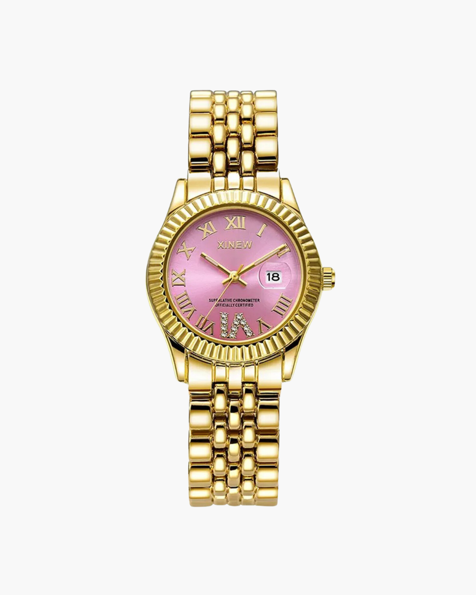 Asteria – Sparkling zirconia stones – Gold-pink watch-Apparel & Accessories > Jewelry > Watches > Women’s Watches-Cíelo Fióra Atelier