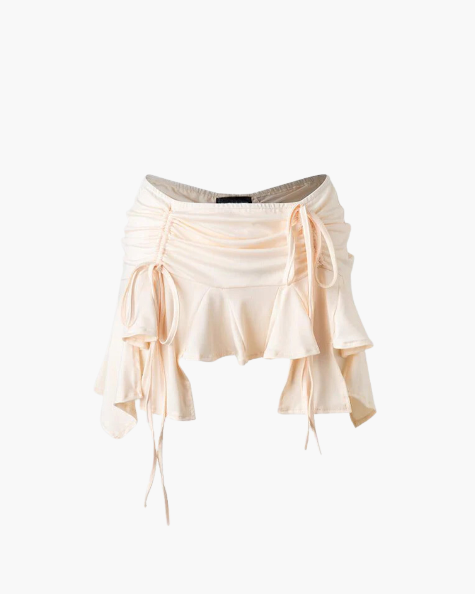 Astraelle – Dynamic hem – Ruffled asymmetrical mini skirt-Apparel & Accessories > Clothing > Skirts > Ruffled Skirts-Cíelo Fióra Atelier