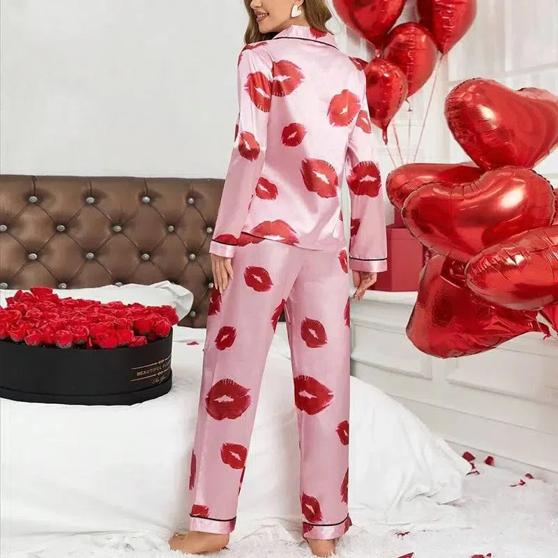 Baci – Red lip print – Pajama set-Apparel & Accessories > Sleepwear & Loungewear > Pajama Sets-Cíelo Fióra Atelier