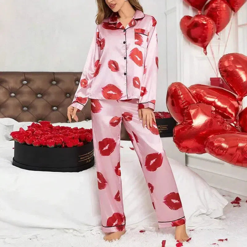 Baci – Red lip print – Pajama set-Apparel & Accessories > Sleepwear & Loungewear > Pajama Sets-Cíelo Fióra Atelier