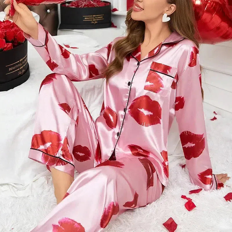 Baci – Red lip print – Pajama set-Apparel & Accessories > Sleepwear & Loungewear > Pajama Sets-Cíelo Fióra Atelier