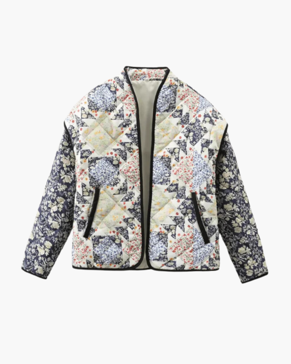 Bellarosa – Patchwork floral prints – Quilted kimono-Apparel & Accessories > Clothing > Outerwear > Kimonos > Quilted Kimonos-Cíelo Fióra Atelier