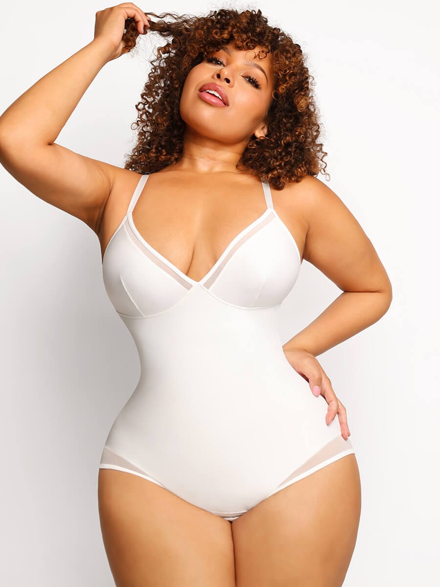 Bijou – Curve-enhancing design – Deep V-neck body-Apparel & Accessories > Clothing > Underwear & Shapewear > Shapewear > Mesh Bodysuits-Cíelo Fióra Atelier