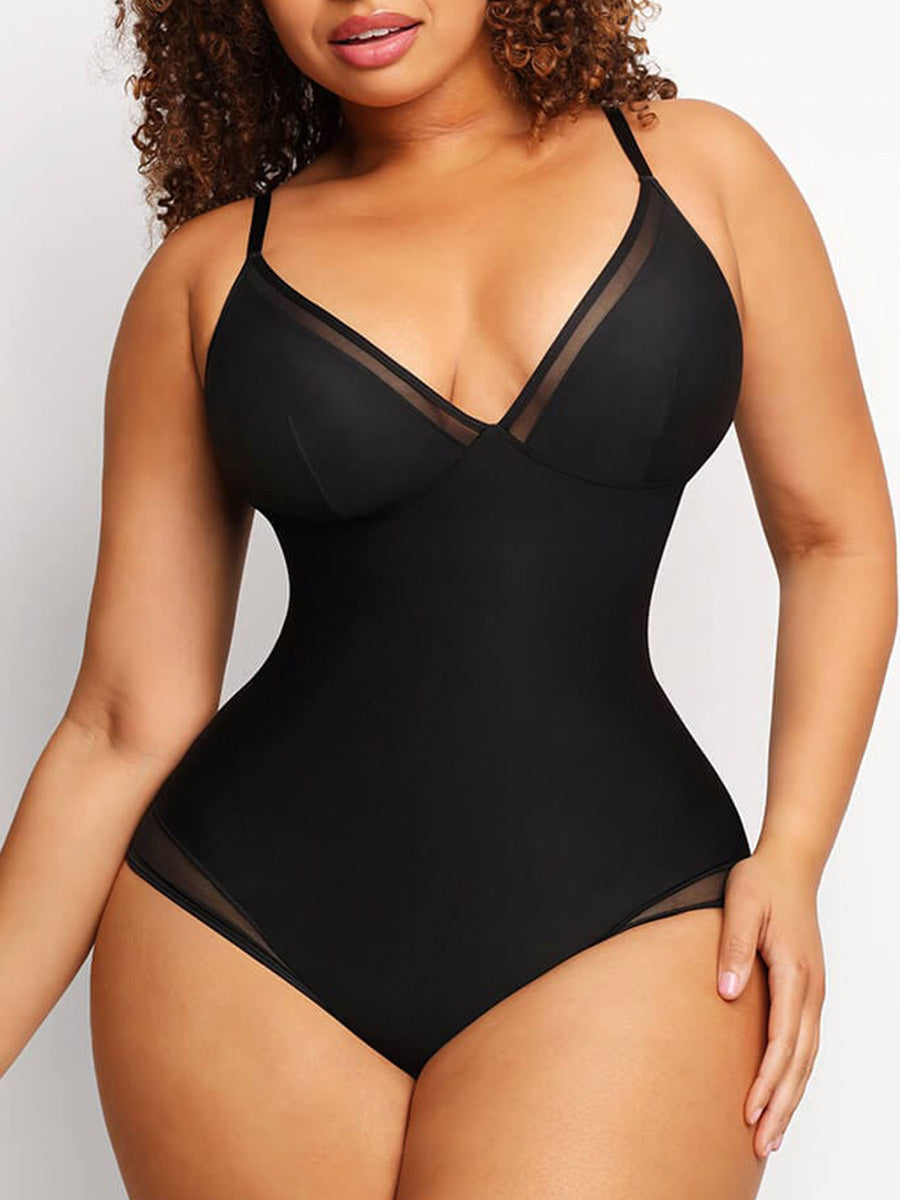 Bijou – Curve-enhancing design – Deep V-neck body-Apparel & Accessories > Clothing > Underwear & Shapewear > Shapewear > Mesh Bodysuits-Cíelo Fióra Atelier