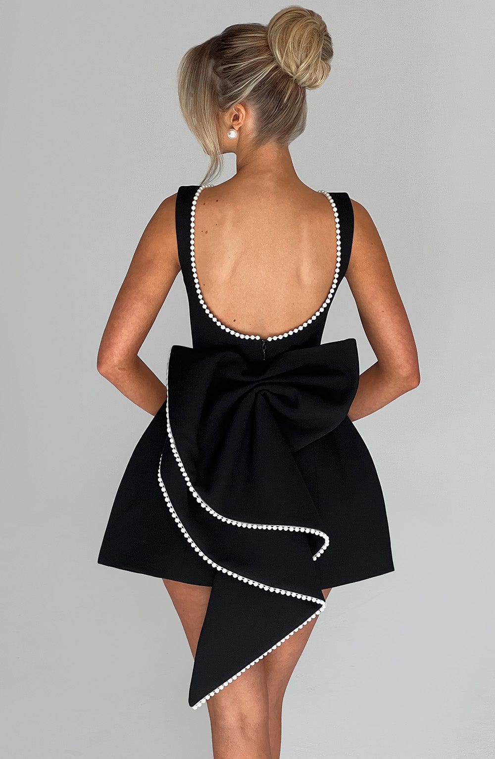 Bruna – Pearl bow detail – Mini dress-Apparel & Accessories > Clothing > Dresses > Party Dresses-Cíelo Fióra Atelier