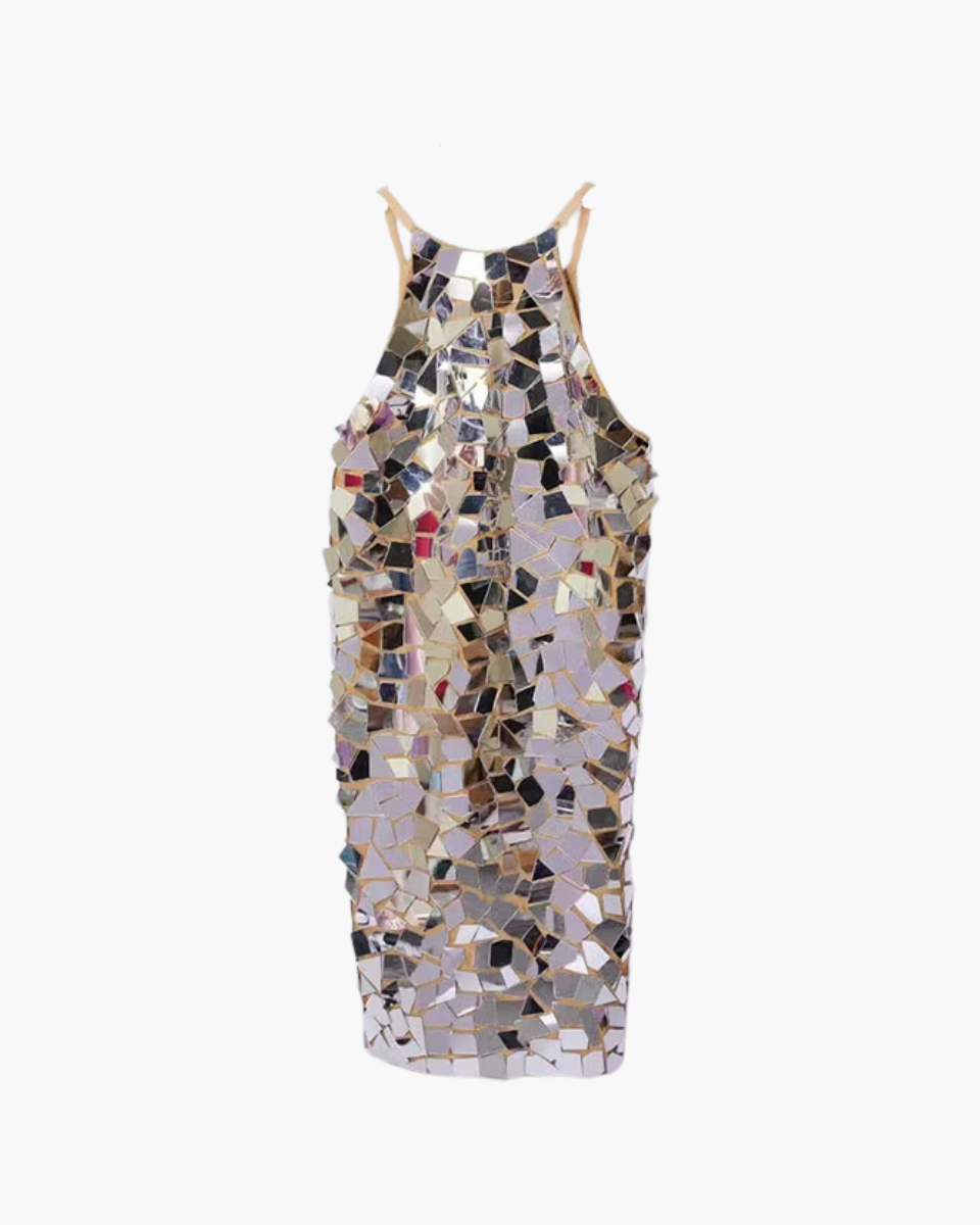 Calisse – Mirrored sequins – Luxe slip dress-Apparel & Accessories > Clothing > Dresses > Party Dresses-Cíelo Fióra Atelier