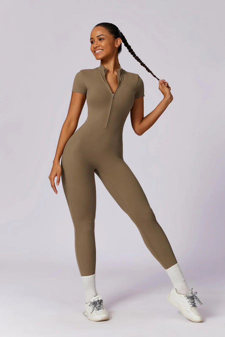 Casilda – Streamlined silhouette – All-day workout suit-Apparel & Accessories > Clothing > Activewear > Jumpsuits > Short Sleeve Jumpsuits-Cíelo Fióra Atelier