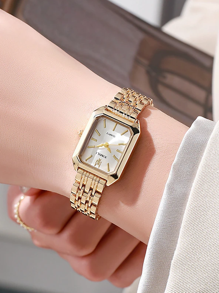 Cassiane – Slim band – Square gold wristwatch-Apparel & Accessories > Jewelry > Watches > Women’s Watches-Cíelo Fióra Atelier