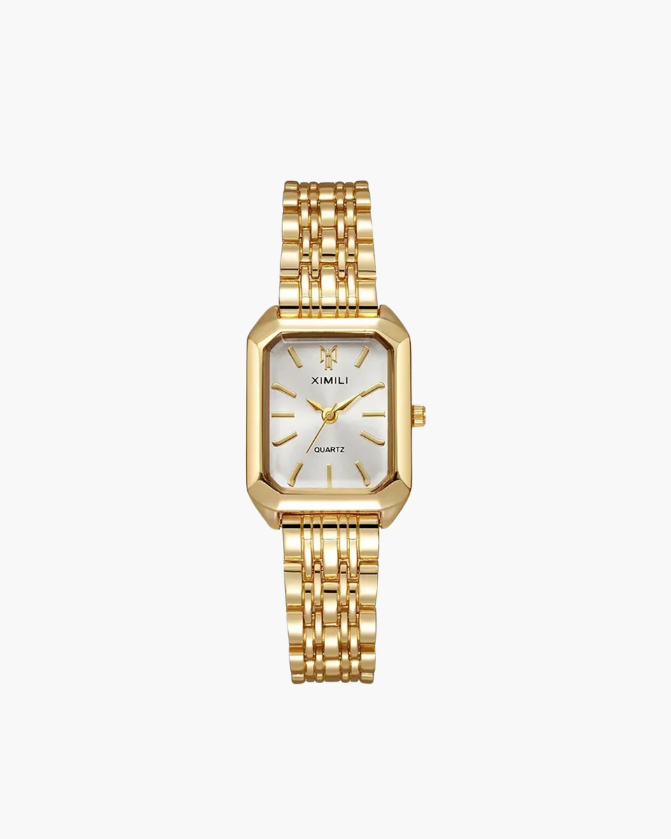 Cassiane – Slim band – Square gold wristwatch-Apparel & Accessories > Jewelry > Watches > Women’s Watches-Cíelo Fióra Atelier