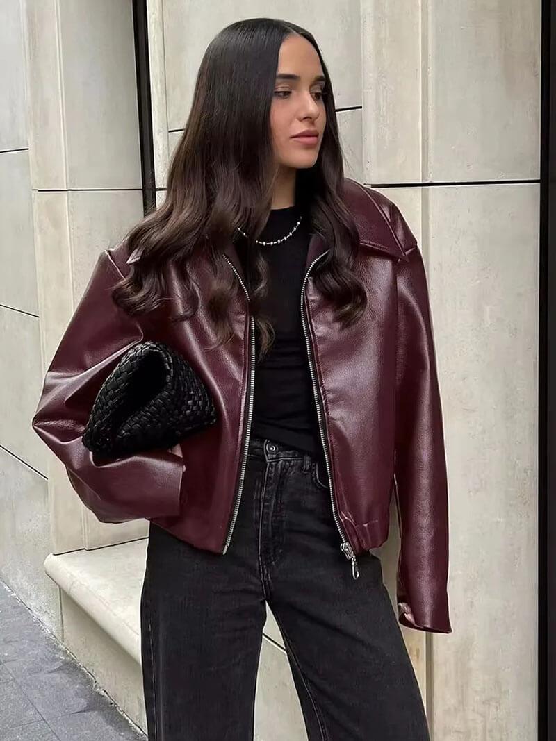 Caterina – Oversized fit – Leather jacket-Apparel & Accessories > Clothing > Outerwear > Jackets > Biker Jackets-Cíelo Fióra Atelier