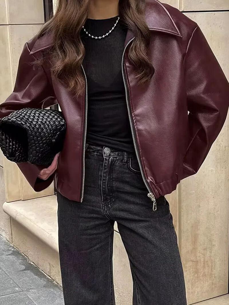 Caterina – Oversized fit – Leather jacket-Apparel & Accessories > Clothing > Outerwear > Jackets > Biker Jackets-Cíelo Fióra Atelier