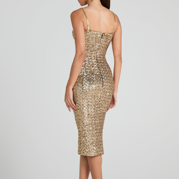 Célestine – Gold stretch sequins – Bodycon dress-Apparel & Accessories > Clothing > Dresses > Evening Dresses-Cíelo Fióra Atelier