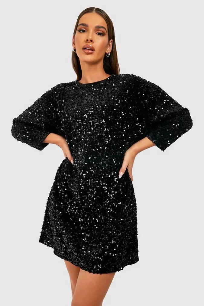 Celianna – Festive open-back design – Sequin mini dress-Apparel & Accessories > Clothing > Dresses > Glitter Dresses-Cíelo Fióra Atelier