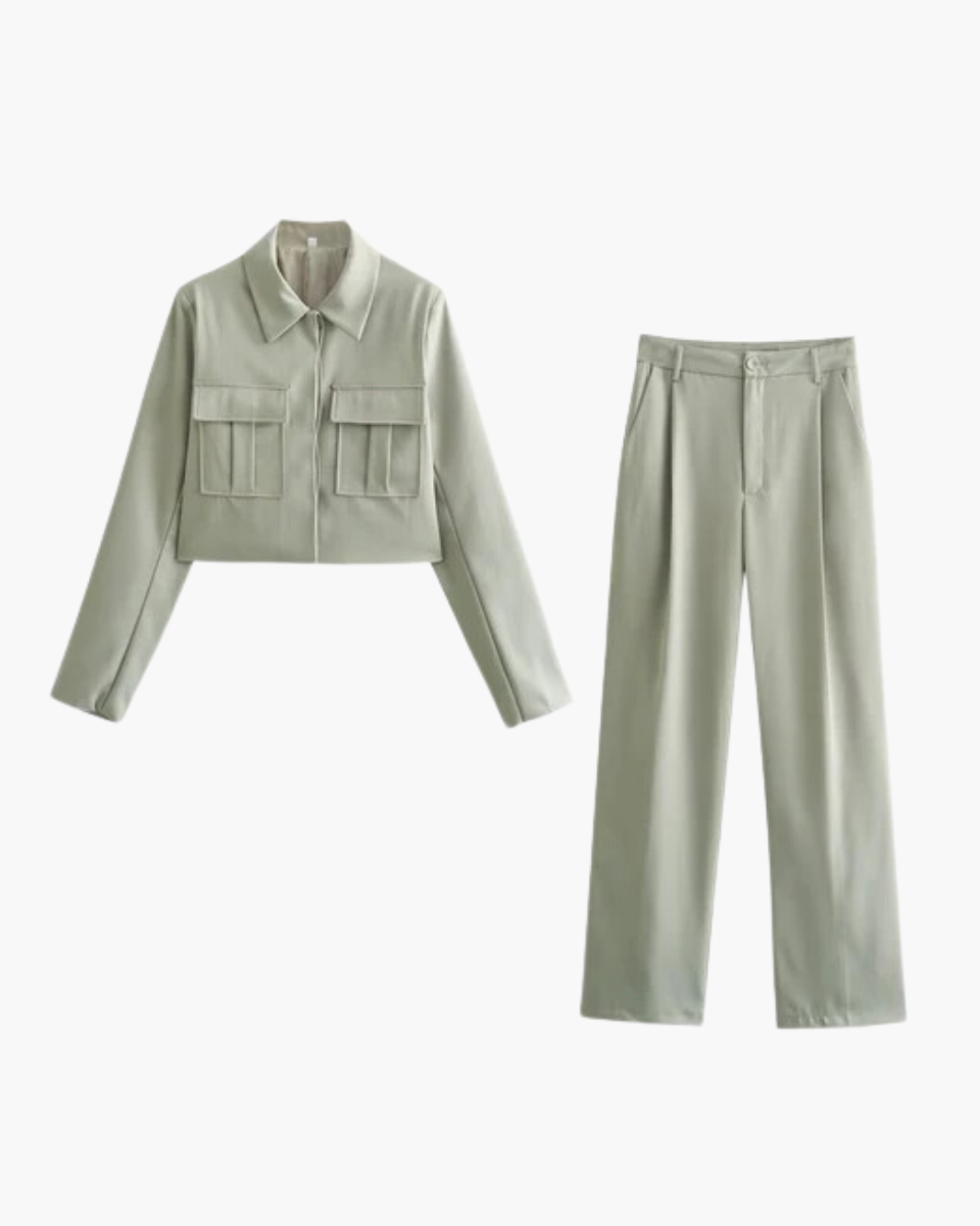 Celine – Utility pockets – Jacket and trousers set-Apparel & Accessories > Clothing > Outfits & Sets > Utility Two-Piece Sets-Cíelo Fióra Atelier