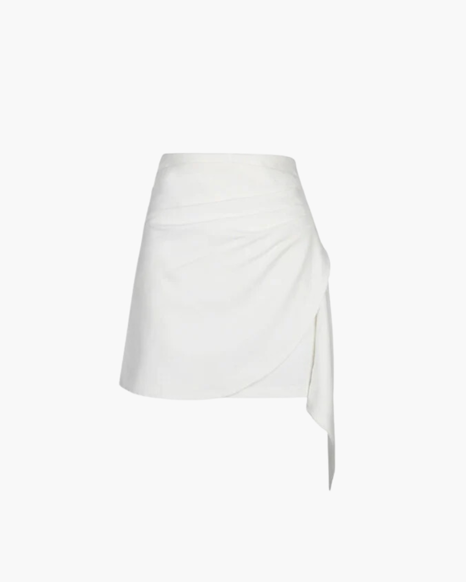 Céphise – Flowing design – White asymmetrical skirt-Apparel & Accessories > Clothing > Skirts > Asymmetrical Skirts-Cíelo Fióra Atelier