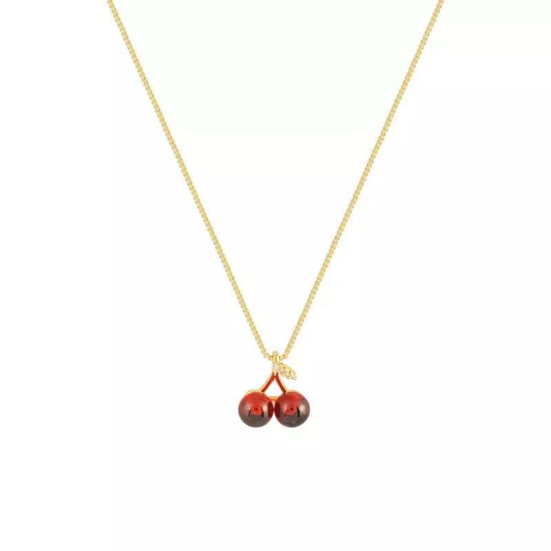 Clarisse – Gold-plated – Cherry charm necklace-Apparel & Accessories > Jewelry > Necklaces > Charm Necklaces-Cíelo Fióra Atelier