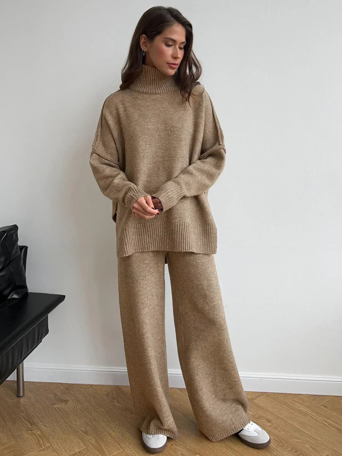 Colette – Wool-blend – Wide-leg knit outfit-Apparel & Accessories > Clothing > Suits & Sets > Knit Two-Piece Sets-Cíelo Fióra Atelier