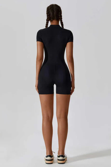 Constanza – Half-zip detail – Stretch-fit romper-Apparel & Accessories > Clothing > Activewear > Rompers > Half-Zip Rompers-Cíelo Fióra Atelier