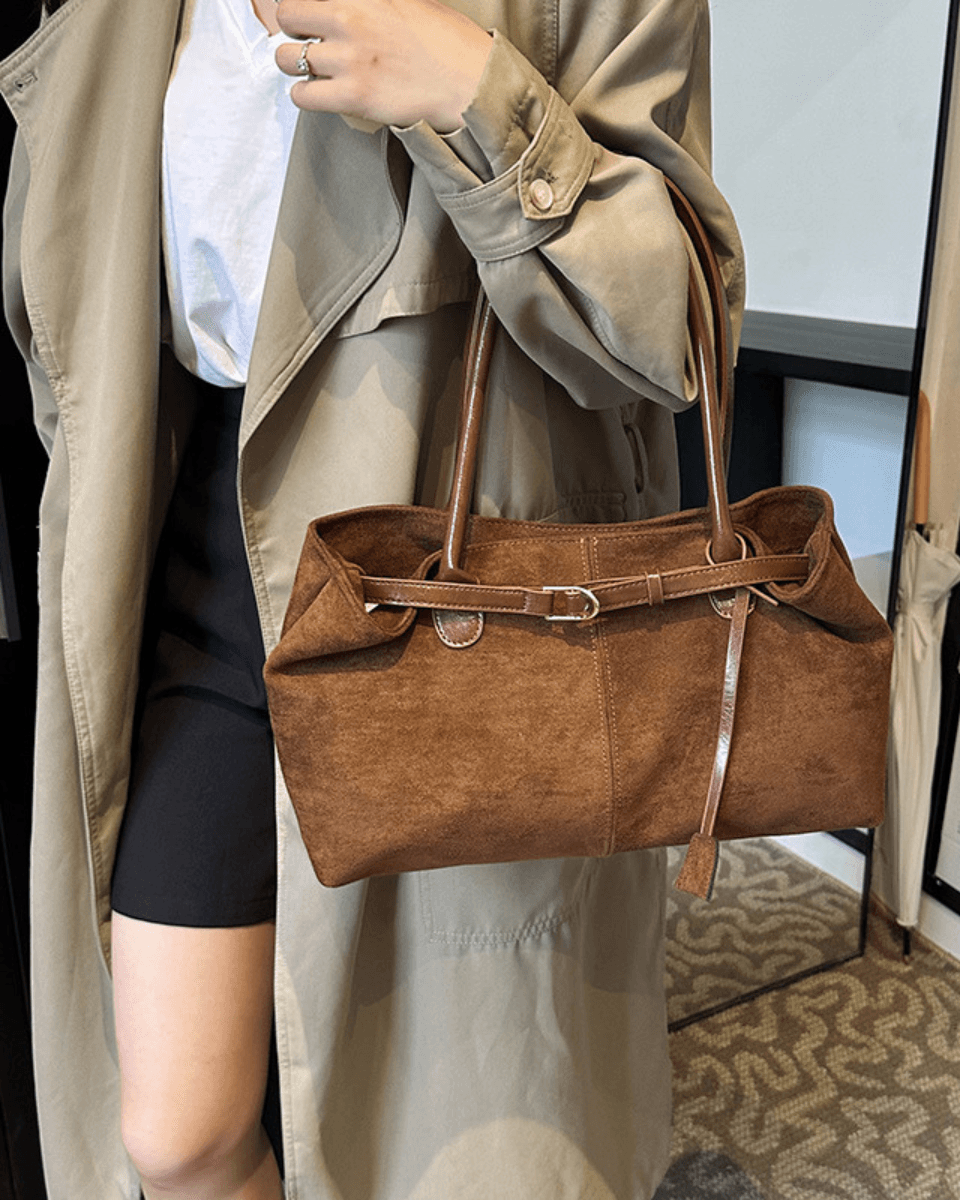 Damon – Autumn elegance – Suede tote bag-Apparel & Accessories > Handbags, Wallets & Cases > Handbags > Tote Bags-Cíelo Fióra Atelier