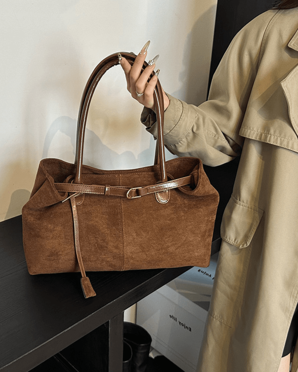 Damon – Autumn elegance – Suede tote bag-Apparel & Accessories > Handbags, Wallets & Cases > Handbags > Tote Bags-Cíelo Fióra Atelier