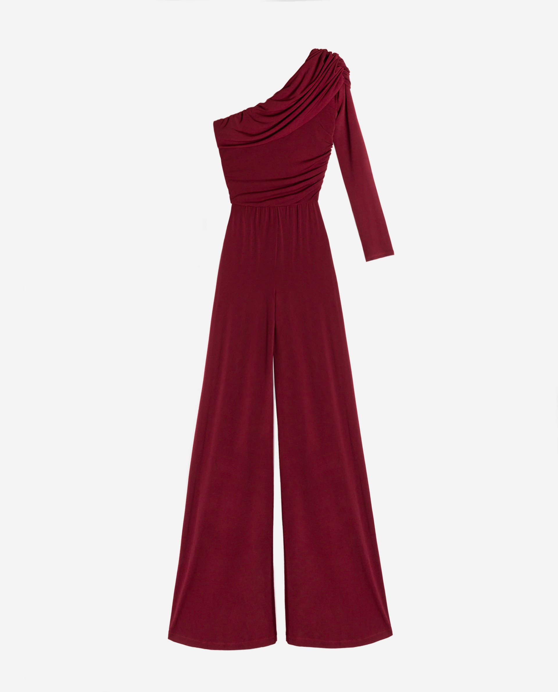 Diona – One-shoulder design – Burgundy jumpsuit-Apparel & Accessories > Clothing > One-Piece Suits > Formal Jumpsuits-Cíelo Fióra Atelier