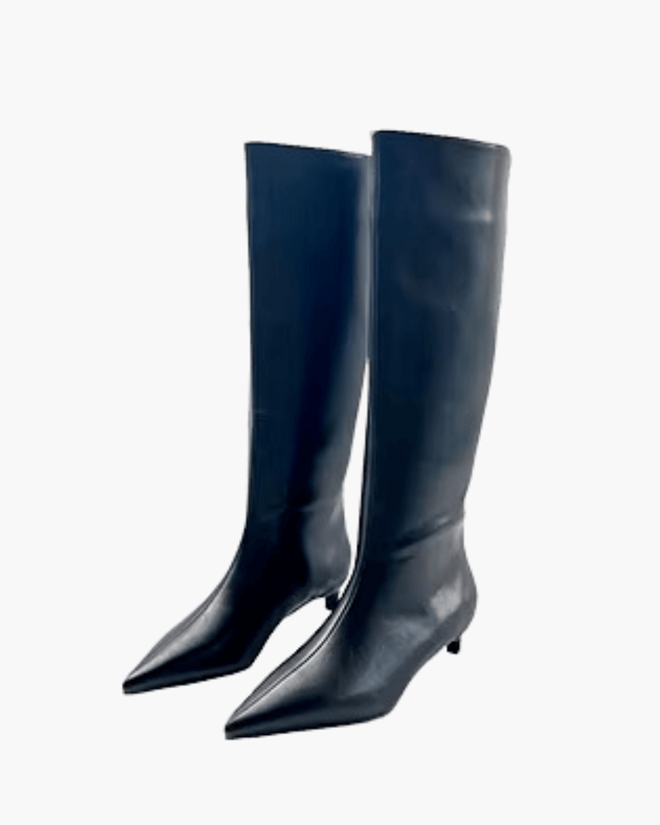 Donatella – Knee-high design – Faux leather heeled boots-Apparel & Accessories > Shoes > Boots > Heeled Boots-Cíelo Fióra Atelier