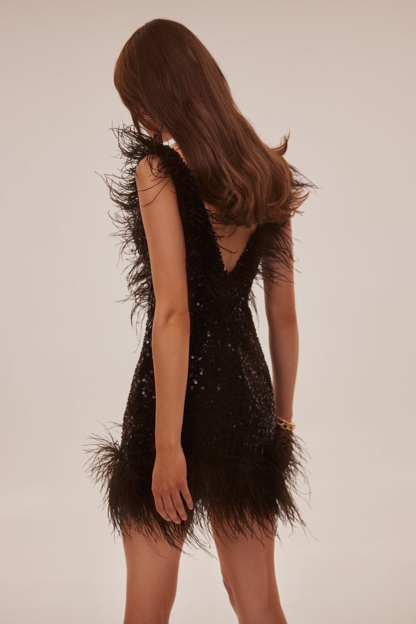 Elizara – Feather trim – Bold sequin dress-Apparel & Accessories > Clothing > Dresses > Cocktail Dresses-Cíelo Fióra Atelier