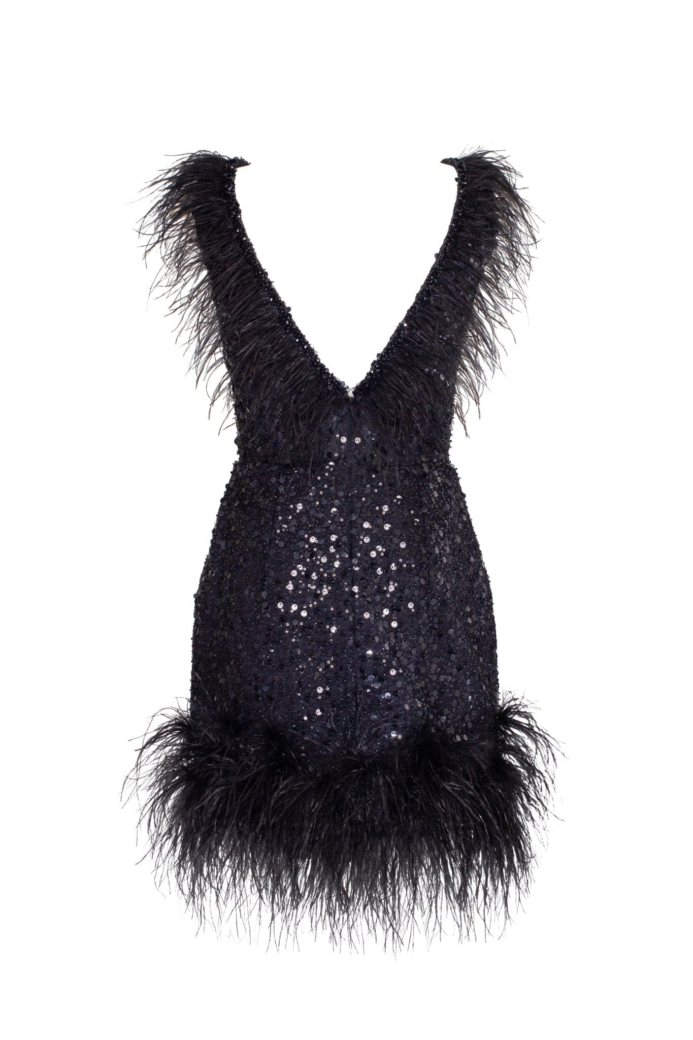 Elizara – Feather trim – Bold sequin dress-Apparel & Accessories > Clothing > Dresses > Cocktail Dresses-Cíelo Fióra Atelier