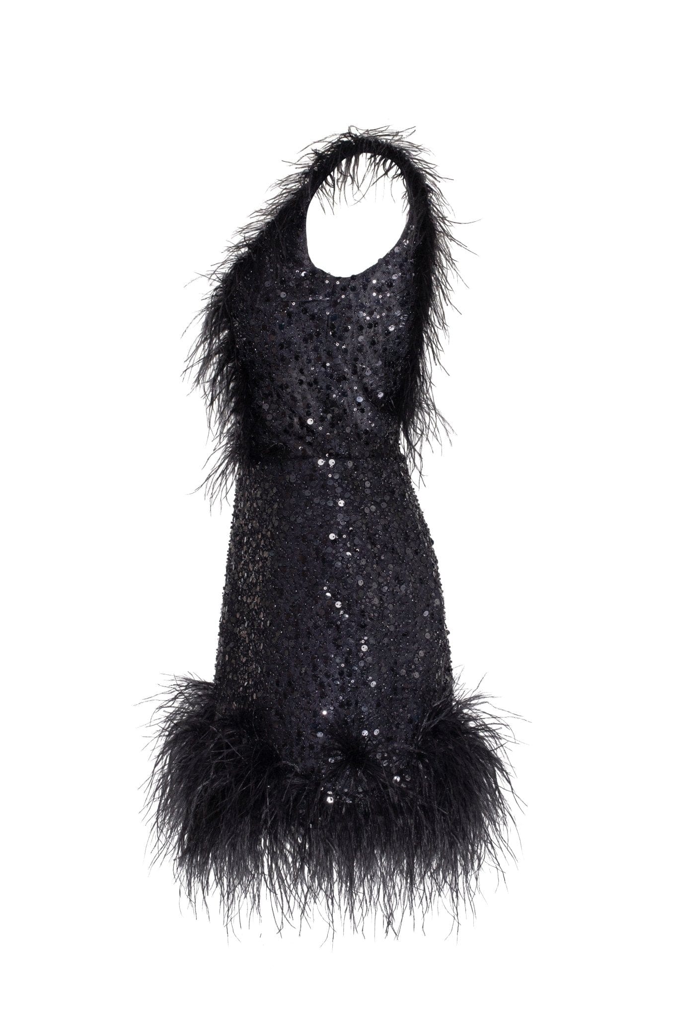 Elizara – Feather trim – Bold sequin dress-Apparel & Accessories > Clothing > Dresses > Cocktail Dresses-Cíelo Fióra Atelier