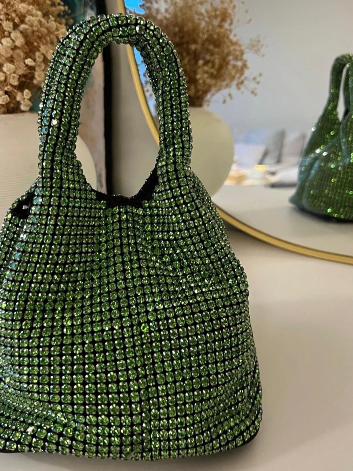 Eloise – Rhinestone embellishments – Mini bucket bag-Apparel & Accessories > Handbags > Evening Bags > Bucket Bags-Cíelo Fióra Atelier