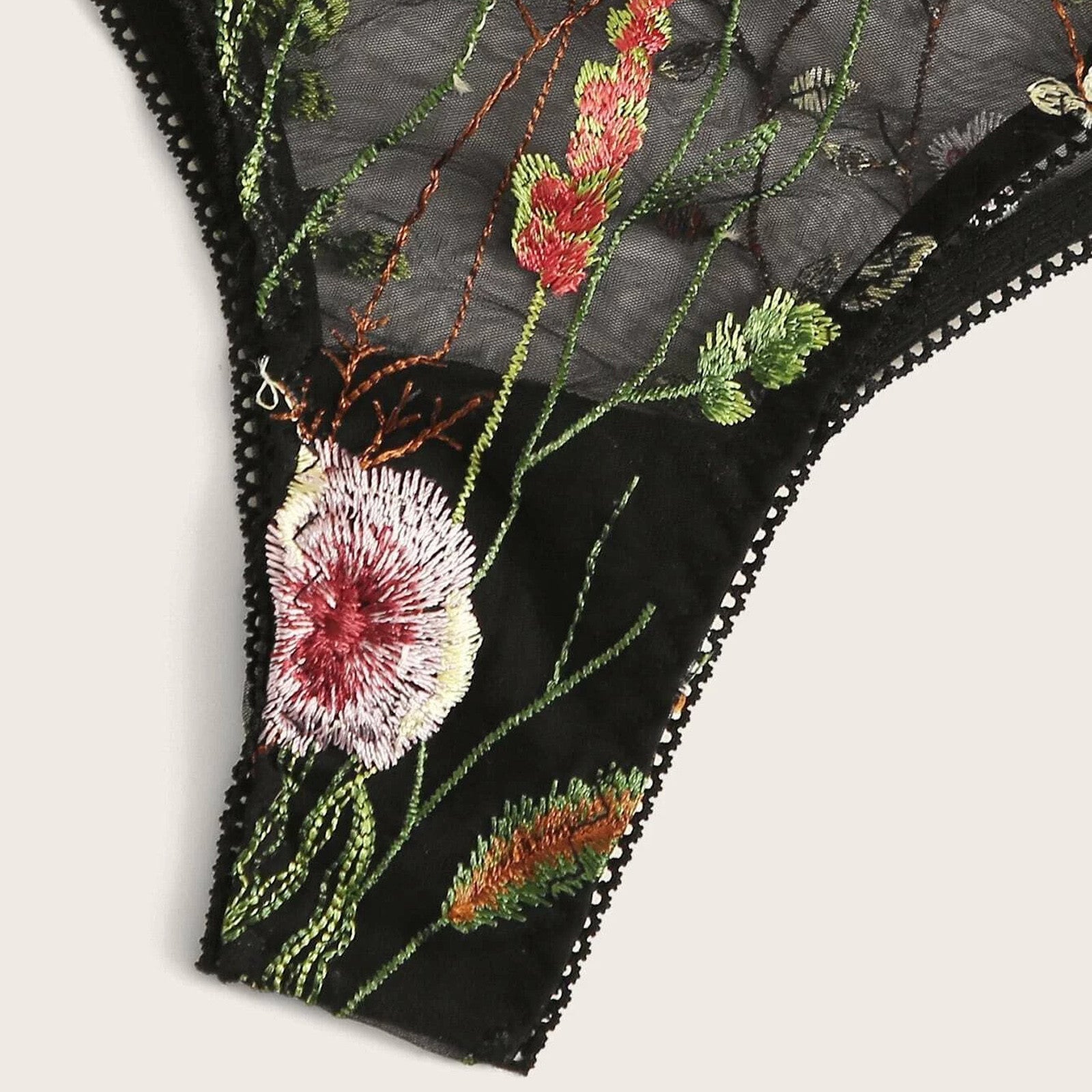 Enchanted Garden – Floral embroidery – Lace bra set-Apparel & Accessories > Clothing > Underwear & Socks > Lingerie Sets > Embroidered Lingerie Sets-Cíelo Fióra Atelier