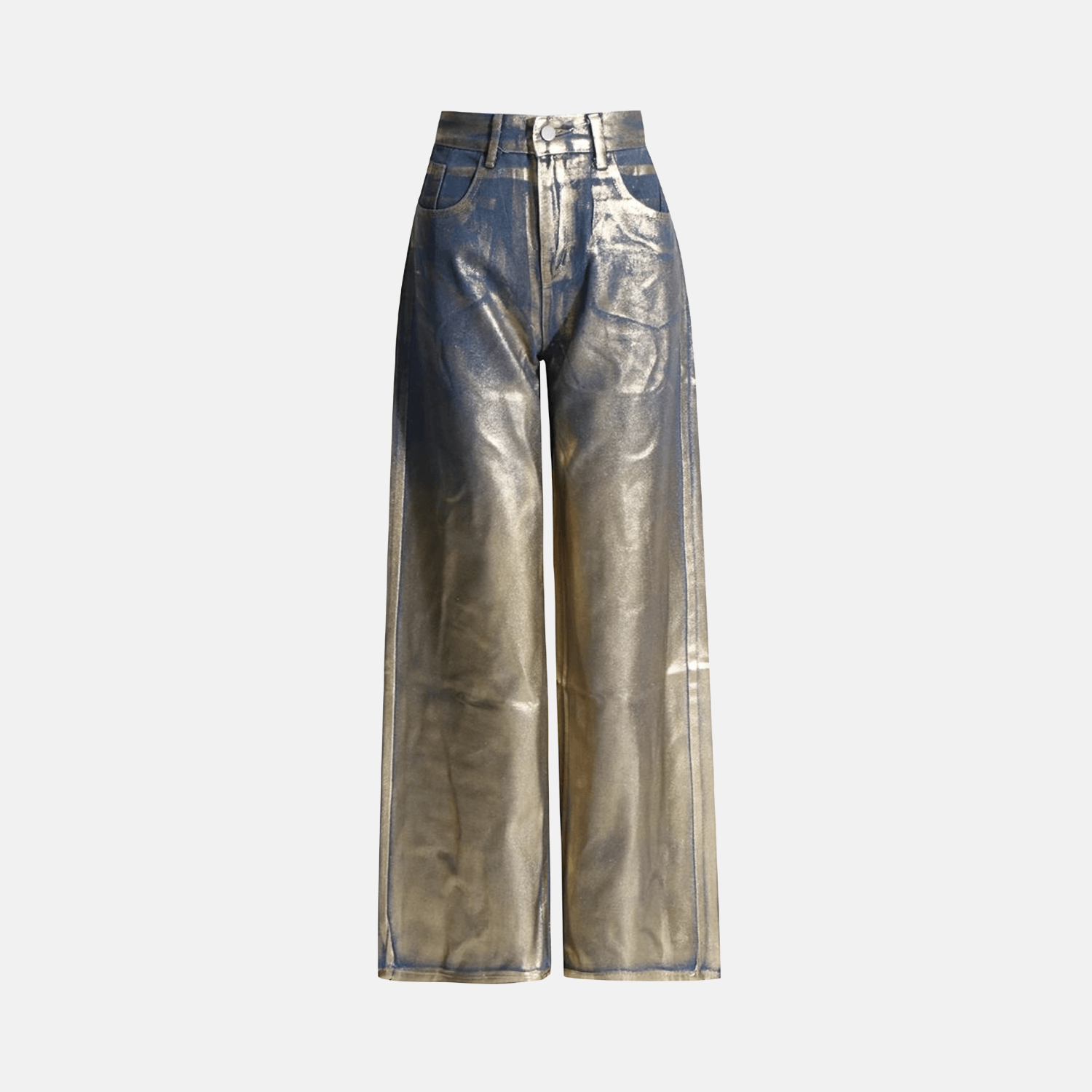 Erynia metallic gold trousers – high-waisted – wide-leg cut – dazzling statement finish-Apparel & Accessories > Clothing > Pants > Statement Pants-Cíelo Fióra Atelier