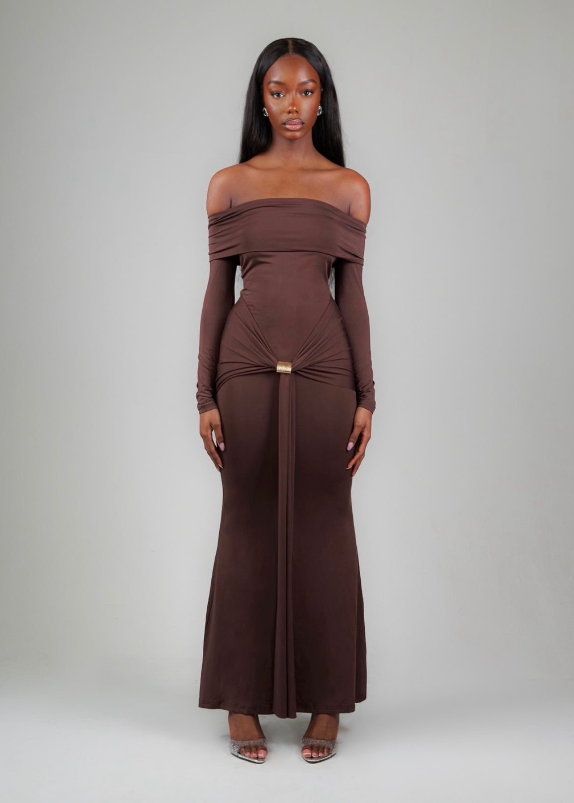 Eugénia – Ruched waist – Brown gown-Apparel & Accessories > Clothing > Dresses > Formal Dresses-Cíelo Fióra Atelier