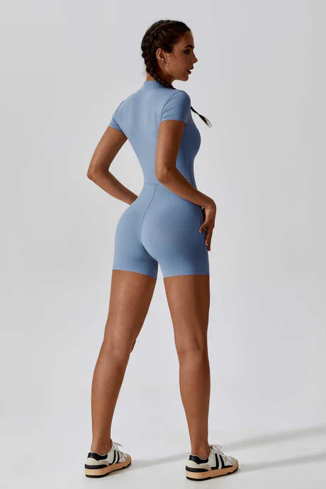 Fedora – Half-zip design – Seamless sportswear romper-Apparel & Accessories > Clothing > Activewear > Rompers > Seamless Rompers-Cíelo Fióra Atelier