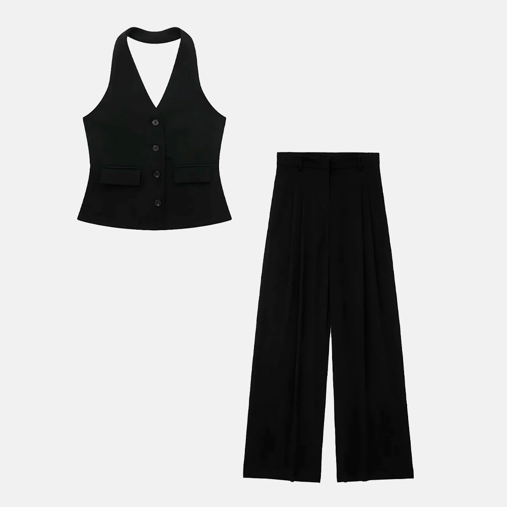 Fiordena – Sleek design – Vest and trousers set-Apparel & Accessories > Clothing > Outfits & Sets > Tailored Two-Piece Sets-Cíelo Fióra Atelier