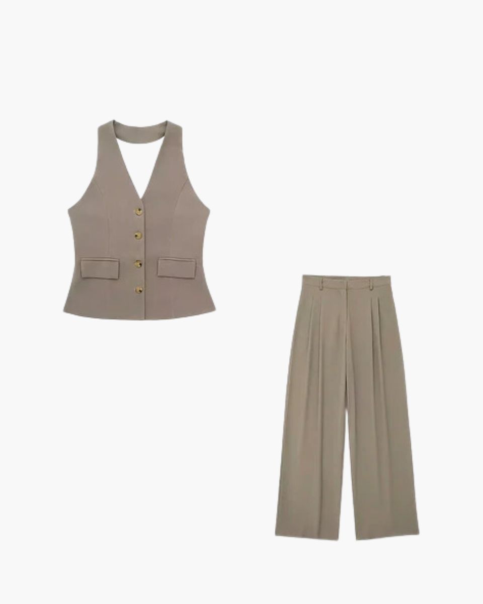 Fiordena – Sleek design – Vest and trousers set-Apparel & Accessories > Clothing > Outfits & Sets > Tailored Two-Piece Sets-Cíelo Fióra Atelier