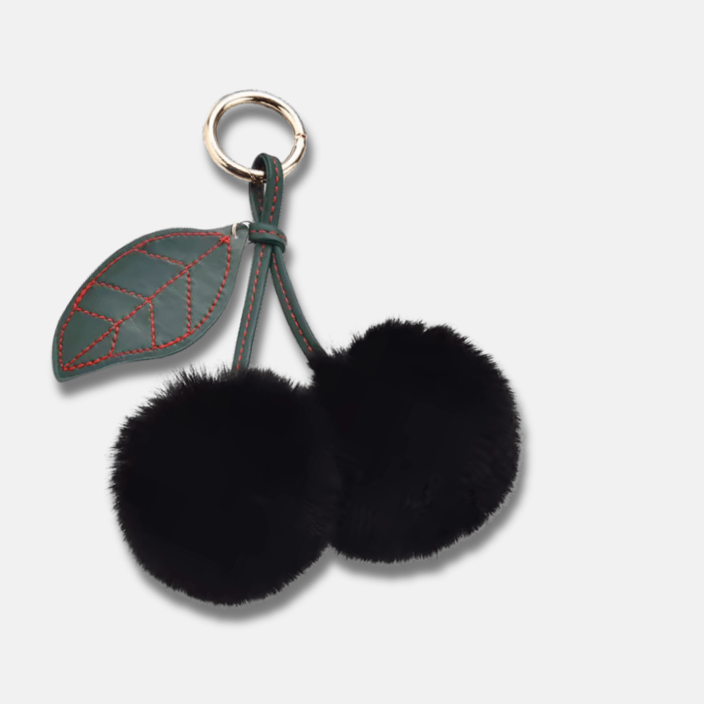 Fluffy Cherry – Playful fuzzy cherry design – Bag charm-Apparel & Accessories > Handbags, Wallets & Cases > Handbag Accessories > Charms-Cíelo Fióra Atelier