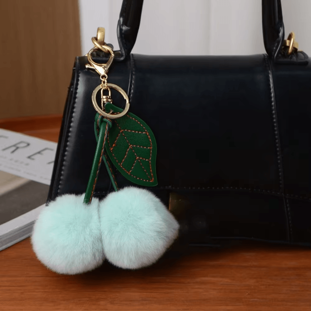 Fluffy Cherry – Playful fuzzy cherry design – Bag charm-Apparel & Accessories > Handbags, Wallets & Cases > Handbag Accessories > Charms-Cíelo Fióra Atelier