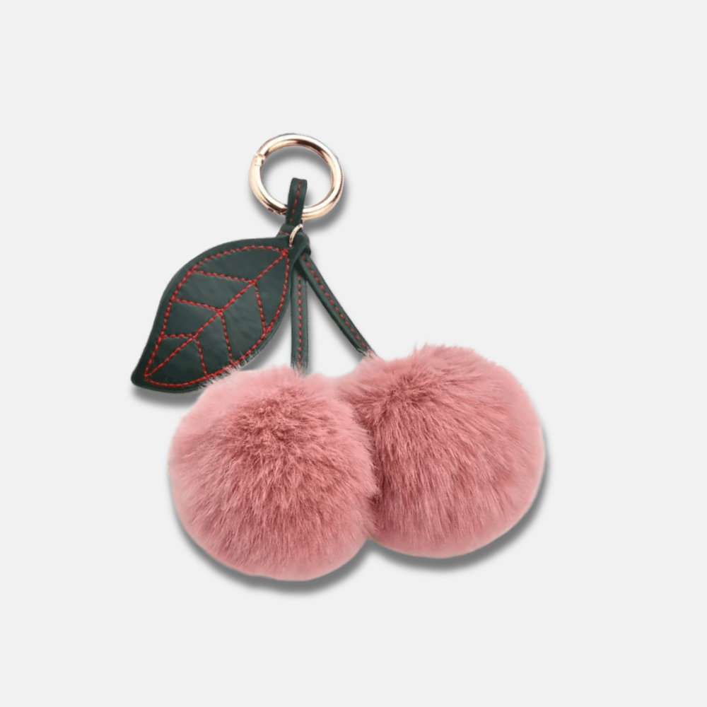 Fluffy Cherry – Playful fuzzy cherry design – Bag charm-Apparel & Accessories > Handbags, Wallets & Cases > Handbag Accessories > Charms-Cíelo Fióra Atelier