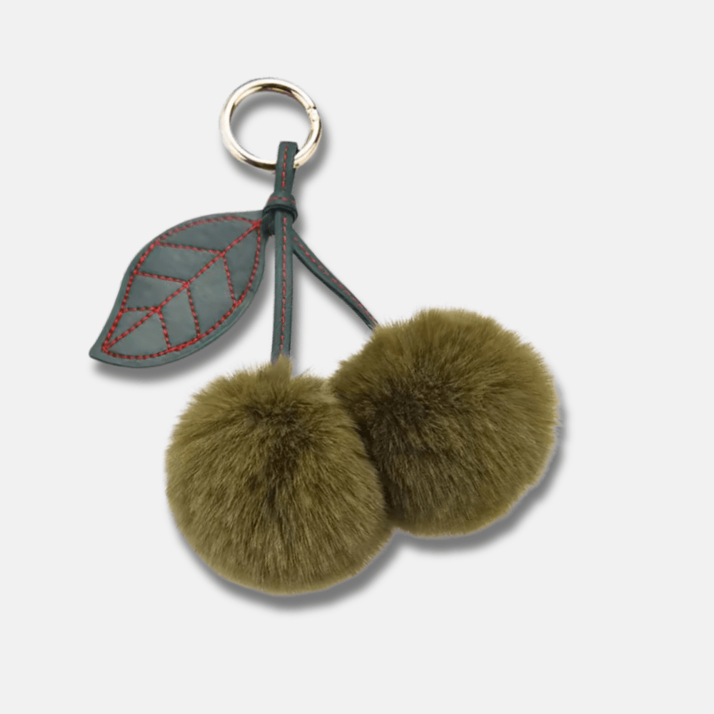 Fluffy Cherry – Playful fuzzy cherry design – Bag charm-Apparel & Accessories > Handbags, Wallets & Cases > Handbag Accessories > Charms-Cíelo Fióra Atelier