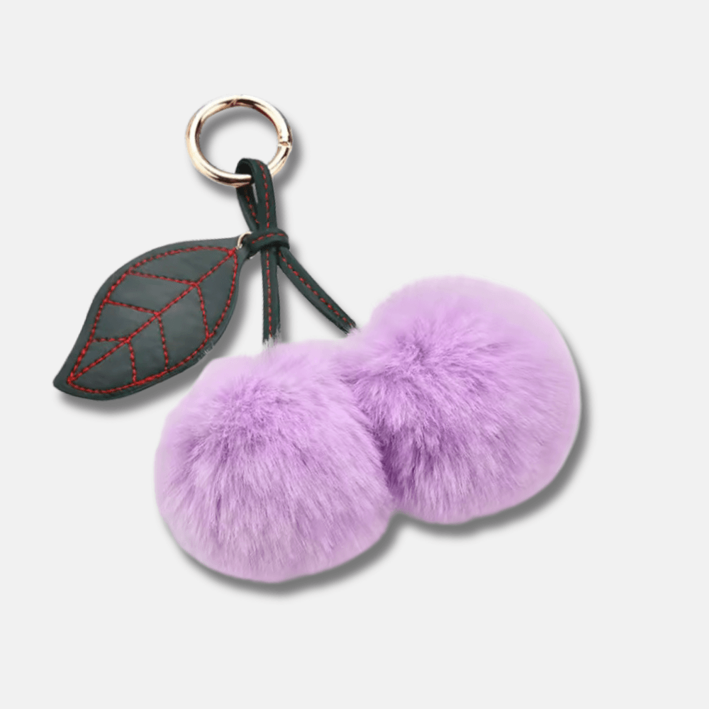 Fluffy Cherry – Playful fuzzy cherry design – Bag charm-Apparel & Accessories > Handbags, Wallets & Cases > Handbag Accessories > Charms-Cíelo Fióra Atelier