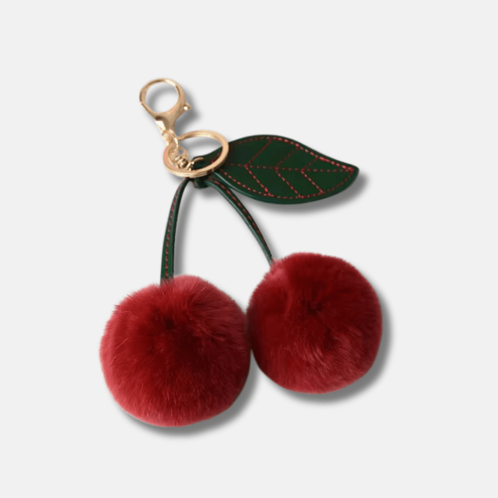 Fluffy Cherry – Playful fuzzy cherry design – Bag charm-Apparel & Accessories > Handbags, Wallets & Cases > Handbag Accessories > Charms-Cíelo Fióra Atelier