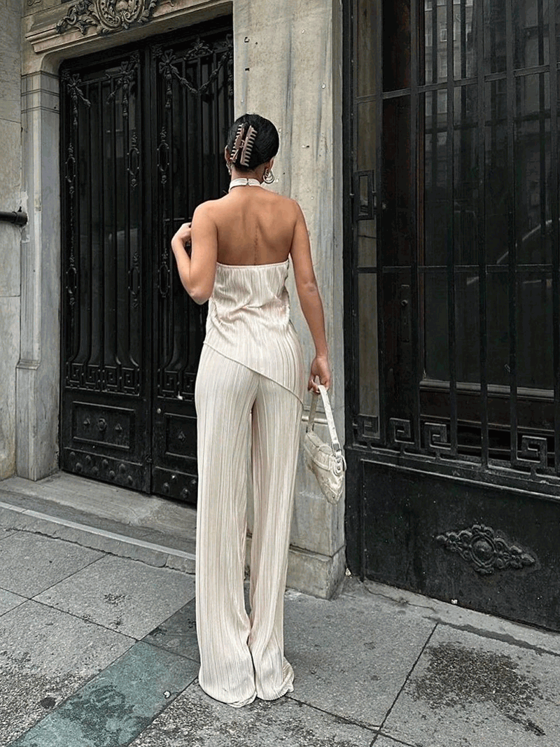 Gianna – Modern elegance – Pleated two-piece set-Apparel & Accessories > Clothing > Suits > Formal Two-Piece Sets-Cíelo Fióra Atelier