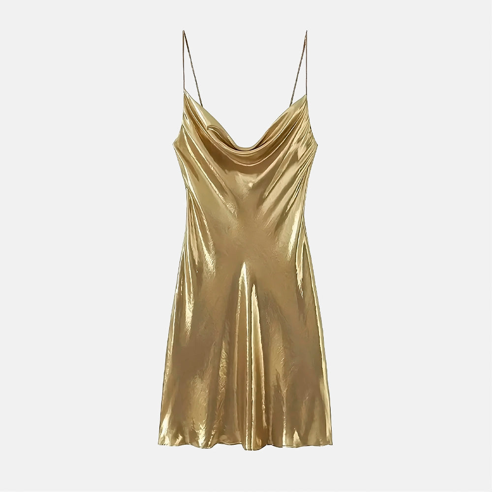 Graziella – Shimmering metallic finish – Evening gown-Apparel & Accessories > Clothing > Dresses > Evening Gowns-Cíelo Fióra Atelier